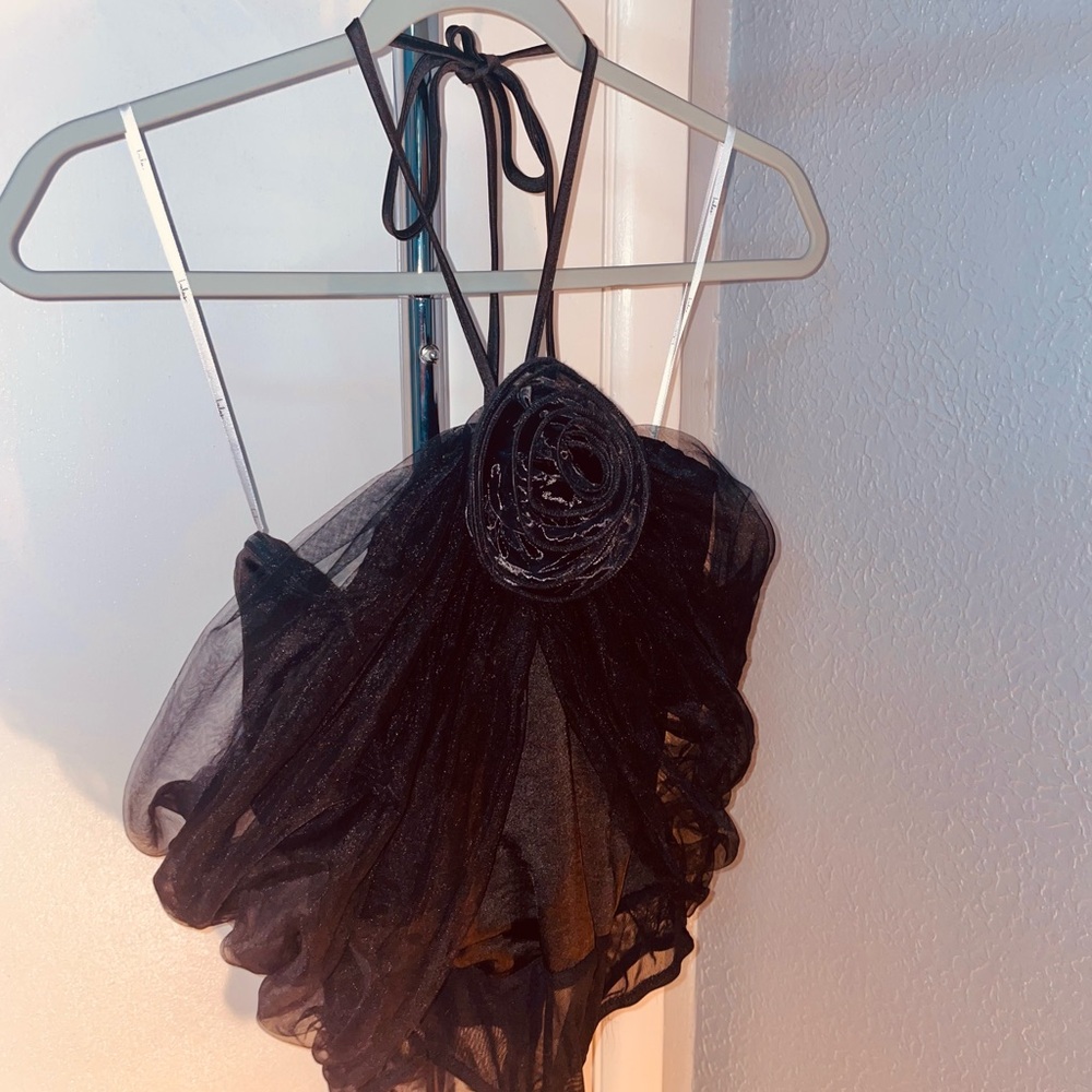 Lulus black off -the- shoulder organza bodysuit